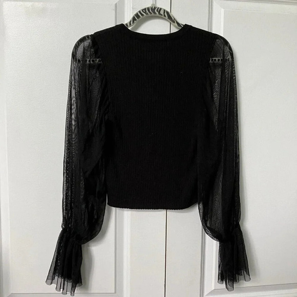 Forever 21 Sheer Mesh Bell Sleeve Goth Witchy Crop Top XL - Picture 4 of 4